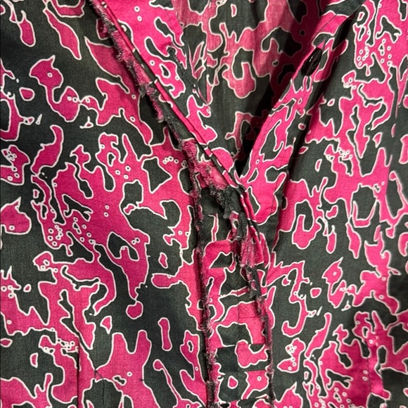 EUC Calvin Klein Pink & Gray Collared Button Cotton Blouse Convertible Sleeve - Picture 3 of 8